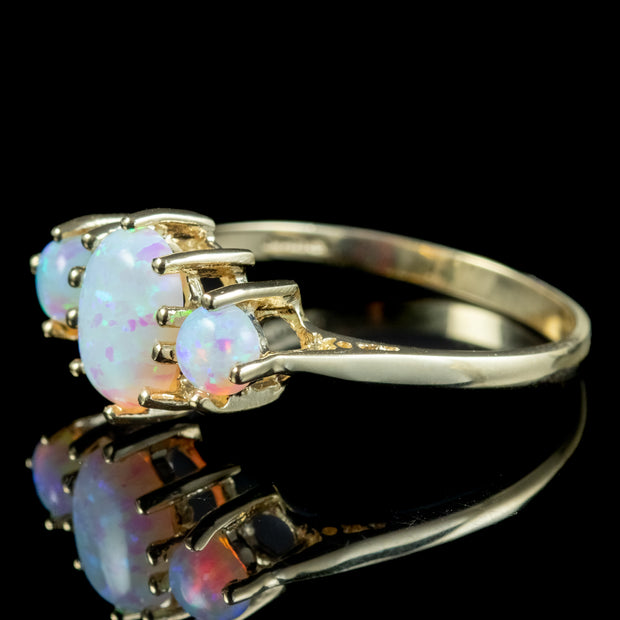 Victorian Style Opal Gold Trilogy Ring 9ct Gold