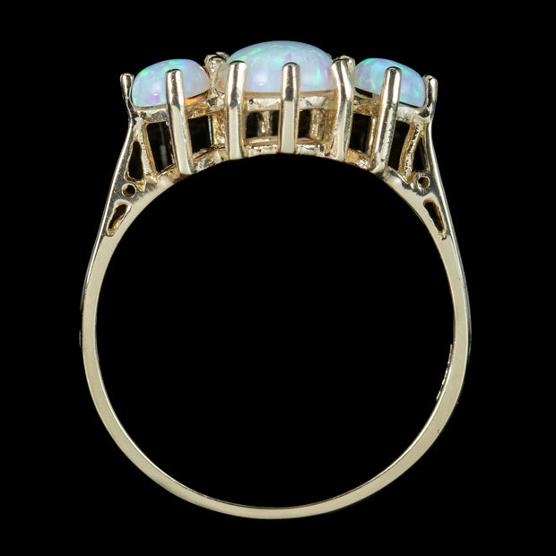 Victorian Style Opal Gold Trilogy Ring 9ct Gold
