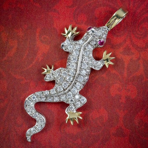 Victorian Style Paste Lizard Pendant Ruby Eyes 9ct Gold