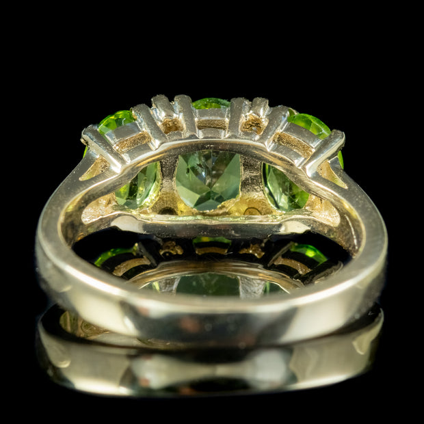 Victorian Style Peridot Diamond Trilogy Ring 9Ct Gold
