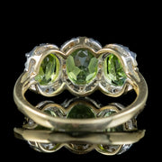 Victorian Style Peridot Diamond Trilogy Ring 9ct Gold