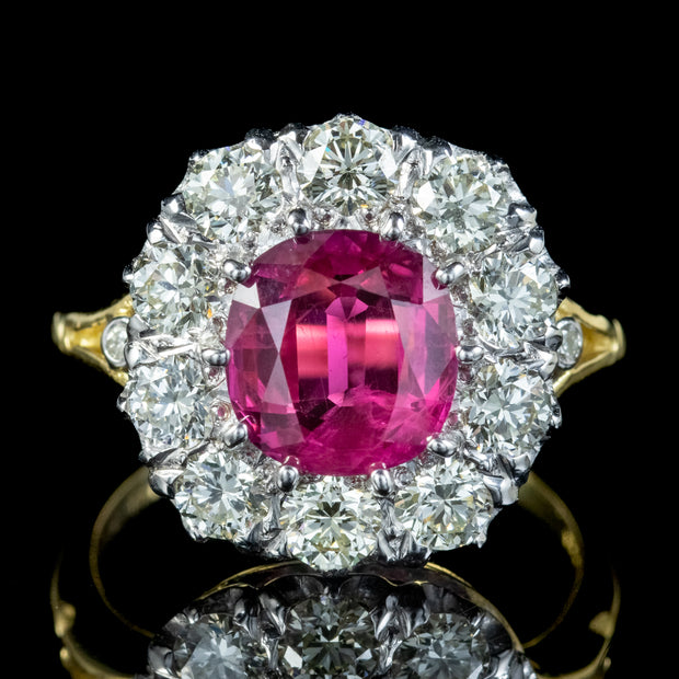 Victorian Style Pink Sapphire Diamond Cluster Ring 3.20ct Sapphire