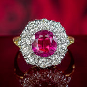 Victorian Style Pink Sapphire Diamond Cluster Ring 3.20ct Sapphire