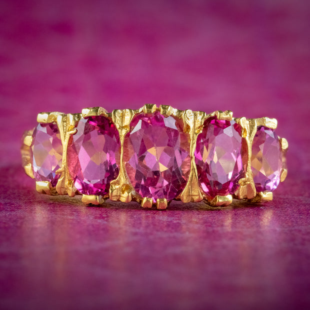 Victorian Style Pink Topaz Five Stone Ring 2.3ct Of Topaz