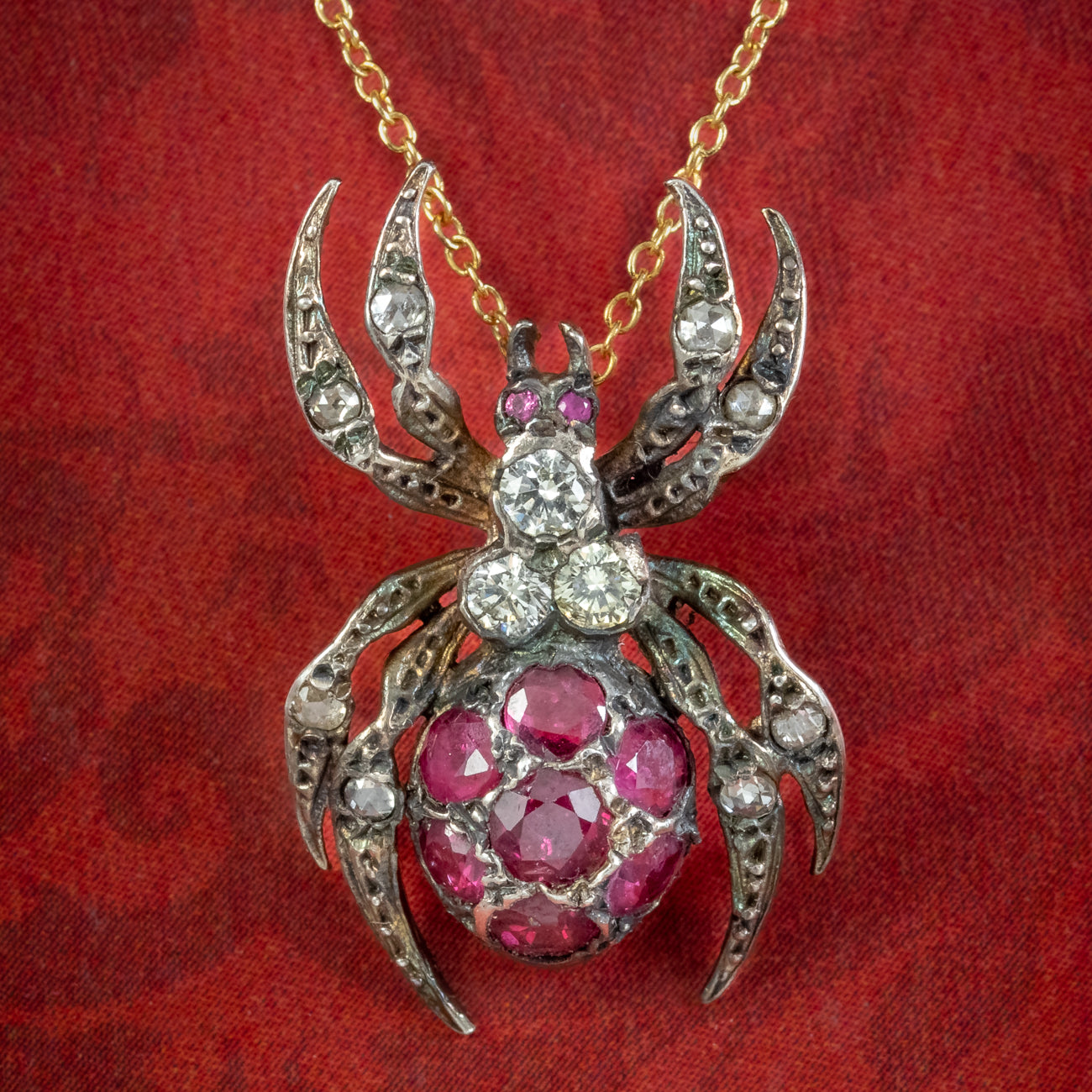 Victorian Style Ruby Diamond Spider Pendant Necklace Silver 18ct Gold ...