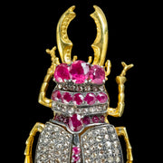 Victorian Style Ruby Diamond Stag Beetle Brooch Pendant 18ct Gold 3ct Of Ruby