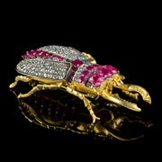 Victorian Style Ruby Diamond Stag Beetle Brooch Pendant 18ct Gold 3ct Of Ruby