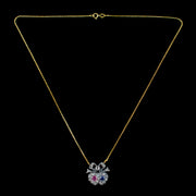 Victorian Style Ruby Sapphire Diamond Heart Lavaliere Necklace 