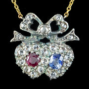 Victorian Style Ruby Sapphire Diamond Heart Lavaliere Necklace