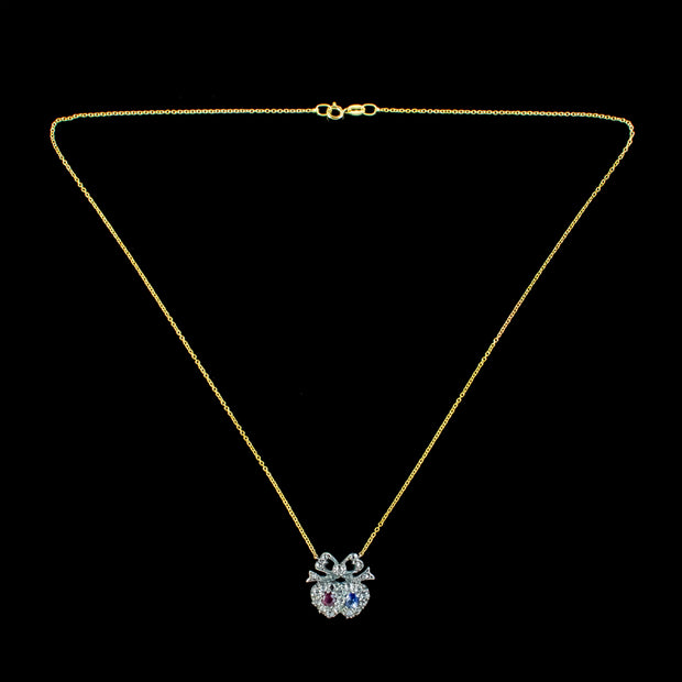 Victorian Style Ruby Sapphire Diamond Heart Lavaliere Necklaceb