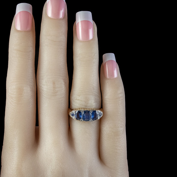 Victorian-Style-Sapphire-Diamond-Ring-9ct-Gold-