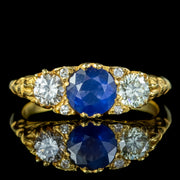 Victorian Style Sapphire Diamond Trilogy Ring 0.80ct Blue Sapphire