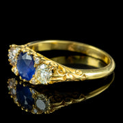 Victorian Style Sapphire Diamond Trilogy Ring 0.80ct Blue Sapphire