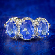 Victorian Style Sapphire Diamond Trilogy Ring 9ct Gold