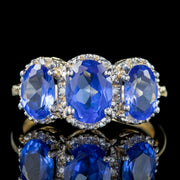 Victorian Style Sapphire Diamond Trilogy Ring 9ct Gold