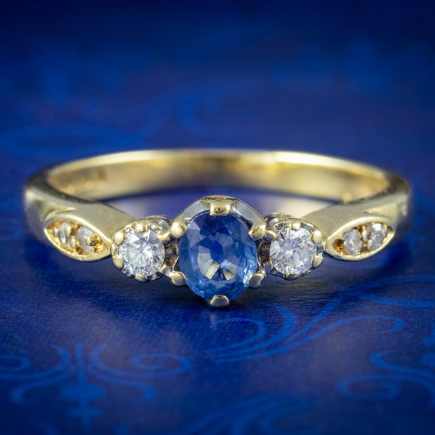 Victorian Style Sapphire Diamond Trilogy Ring Dated 1993