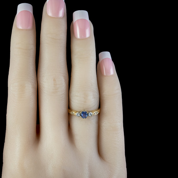 Victorian Style Sapphire Diamond Trilogy Ring Dated 1993