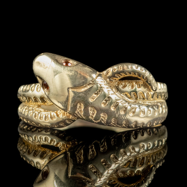 Victorian Style Snake Ring Garnet Eyes