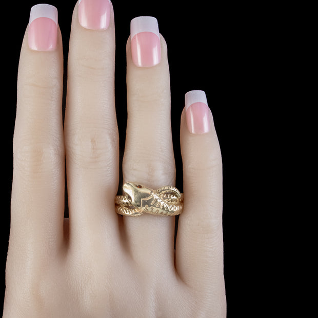 Victorian Style Snake Ring Garnet Eyes