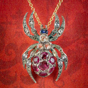 Victorian Style Spider Pendant Necklace Ruby Diamond Sapphire Silver 18ct Gold
