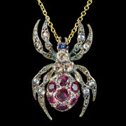 Victorian Style Spider Pendant Necklace Ruby Diamond Sapphire Silver 18ct Gold