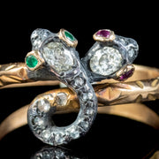 Victorian Style Toi Et Moi Diamond Snake Ring Ruby Emerald Eyes 