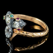 Victorian Style Toi Et Moi Diamond Snake Ring Ruby Emerald Eyes 