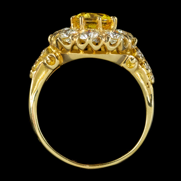 Victorian Style Yellow Sapphire Diamond Cluster Ring 1.50ct Sapphire
