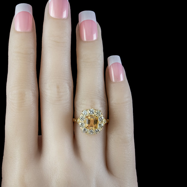Victorian Style Yellow Sapphire Diamond Ring 2.30ct Sapphire