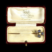 Antique Victorian Sapphire Diamond Pearl Shamrock Pin 18ct Gold With Box