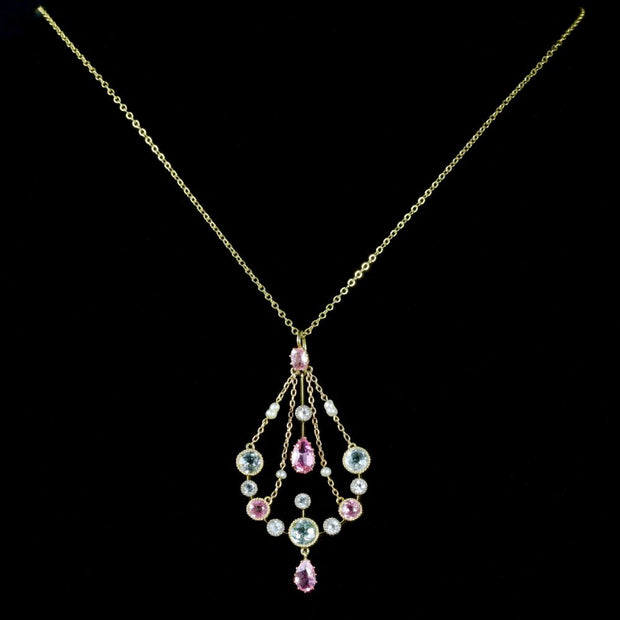 Victorian Aquamarine Pink Sapphire 18Ct Necklace Circa 1900