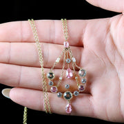 Victorian Aquamarine Pink Sapphire 18Ct Necklace Circa 1900