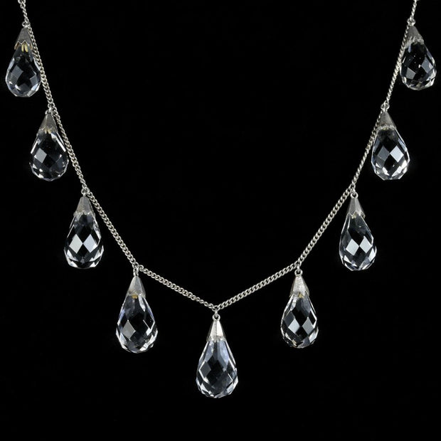 Victorian Briolette Cut Rock Crystal Silver Necklace