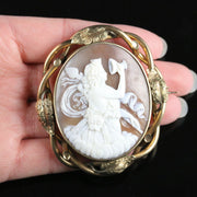 Antique Victorian Bacchus Shell Cameo Brooch Pinchbeck Frame