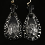 Victorian Carved Cameo Long Whitby Jet Earrings Circa 1880