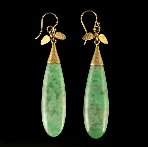 Victorian Long Jade And 18Ct Yellow Gold Earrings Circa 1880