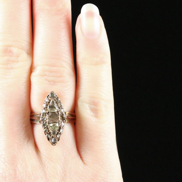 Victorian Marquise Rose Cut Diamond Ring 18Ct Gold 2Ct Diamond
