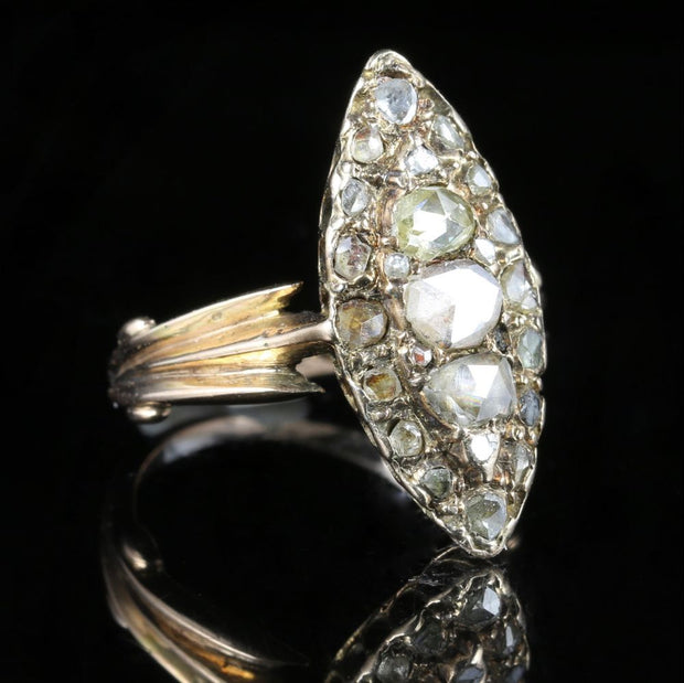 Victorian Marquise Rose Cut Diamond Ring 18Ct Gold 2Ct Diamond