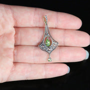 Victorian Old Rose Cut Diamond Peridot Gold Silver Pendant