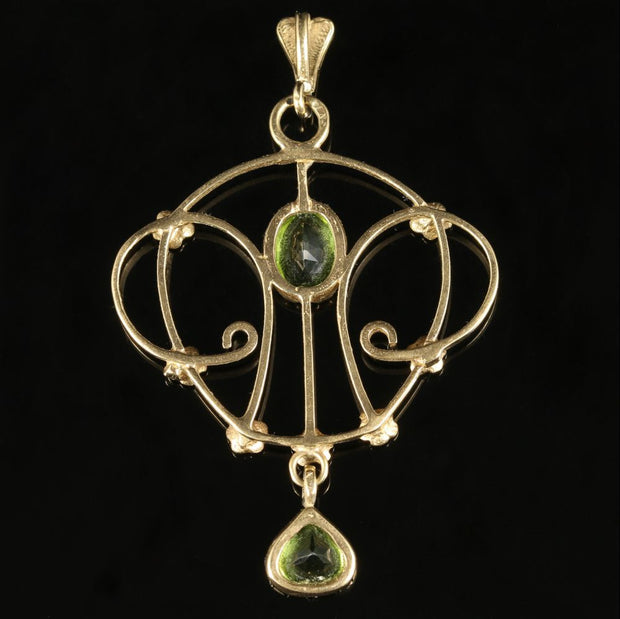 Victorian Peridot Pearl Pendant 9Ct Gold