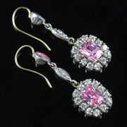 Antique Victorian Style Pink Paste Silver Earrings Gold Wires