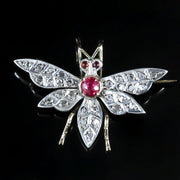 Antique Victorian Ruby Diamond Bee Brooch Silver 18ct Gold