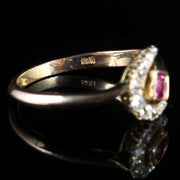 Victorian Ruby Diamond Horseshoe Ring 14Ct Gold