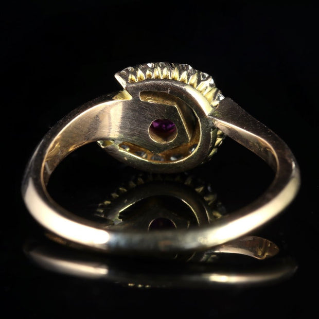 Victorian Ruby Diamond Horseshoe Ring 14Ct Gold