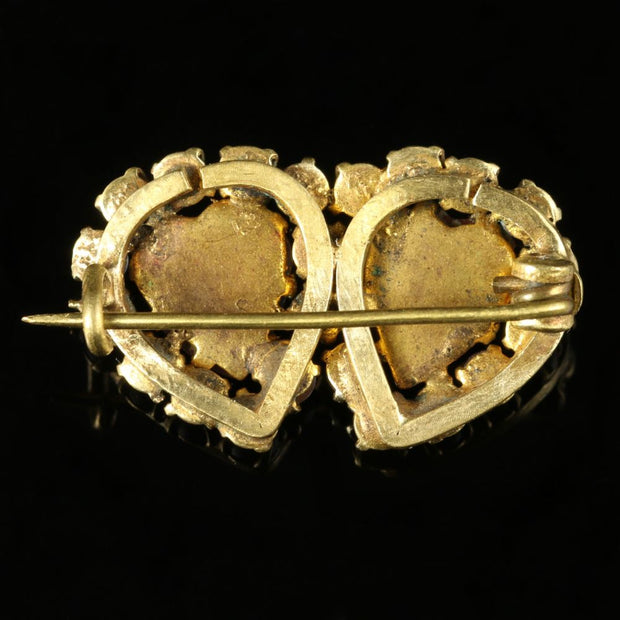 Victorian Saphiret Double Heart Brooch Circa 1900