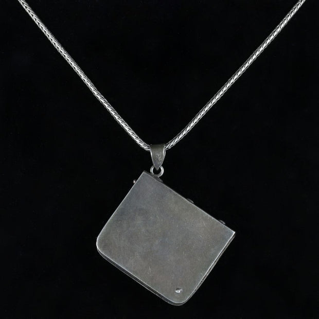 Victorian Style Stamp Box Pendant Necklace Sterling Silver