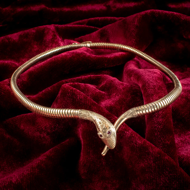 Vintage 9ct Gold Snake Collar Necklace Ruby Eyes Smith And Pepper Dated 1979