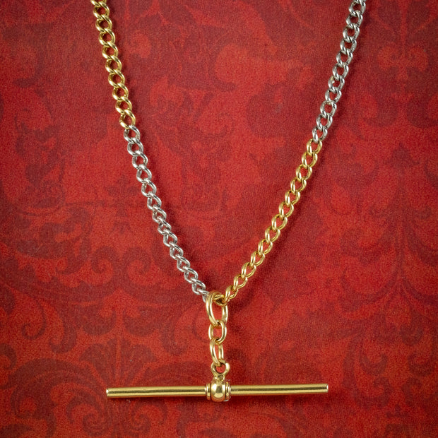 Vintage Albert Chain Necklace Two Tone 18ct Gold 