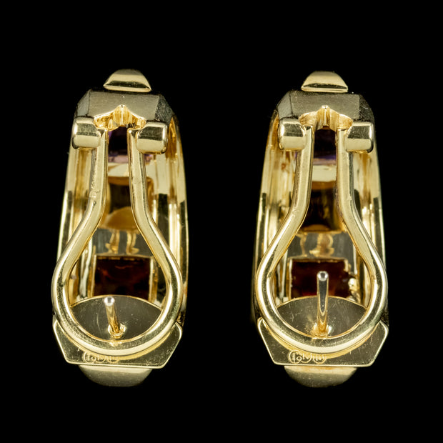 Vintage Amethyst Citrine Garnet Half Hoop Earrings 18ct Gold 