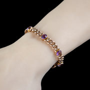 Victorian Style Amethyst Curb Bracelet 9ct Gold Heart Padlock 7.5ct Of Amethyst Dated 1969